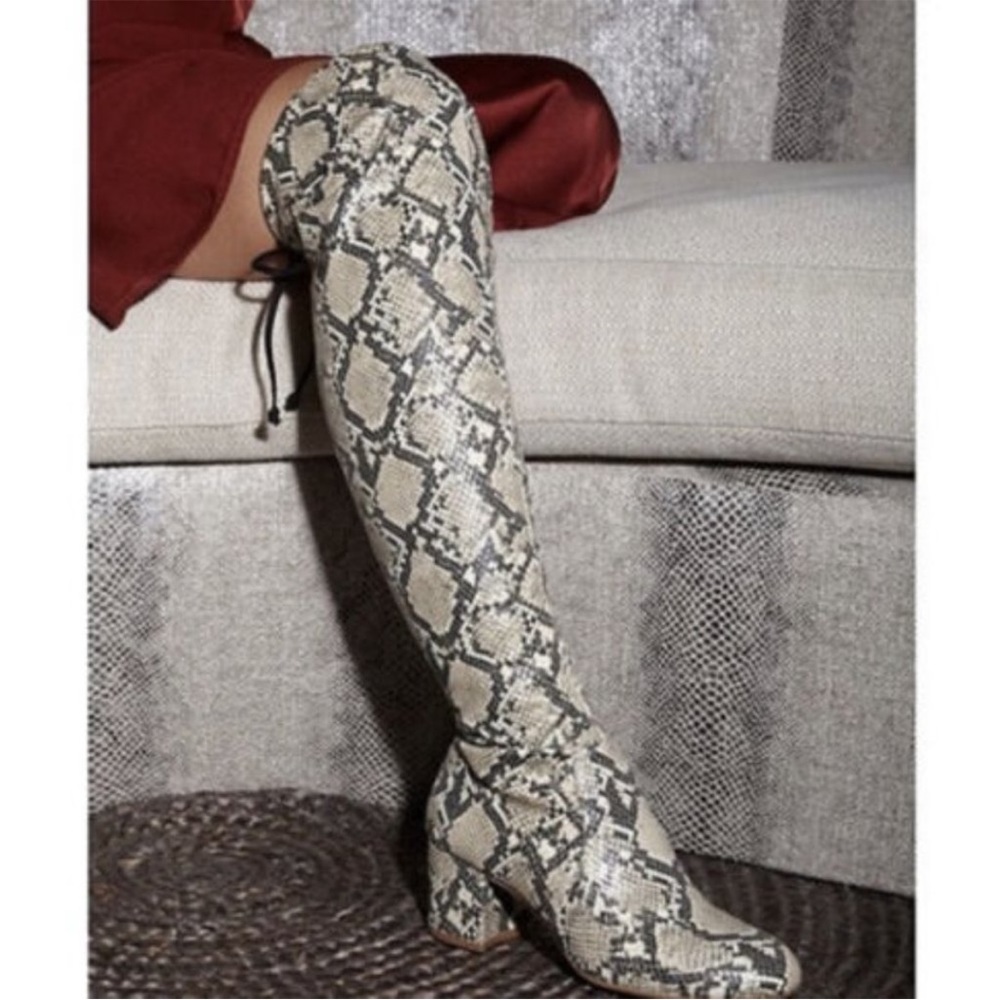 Gianni Bini Trillia Stretch Snake Print over the knee block heel